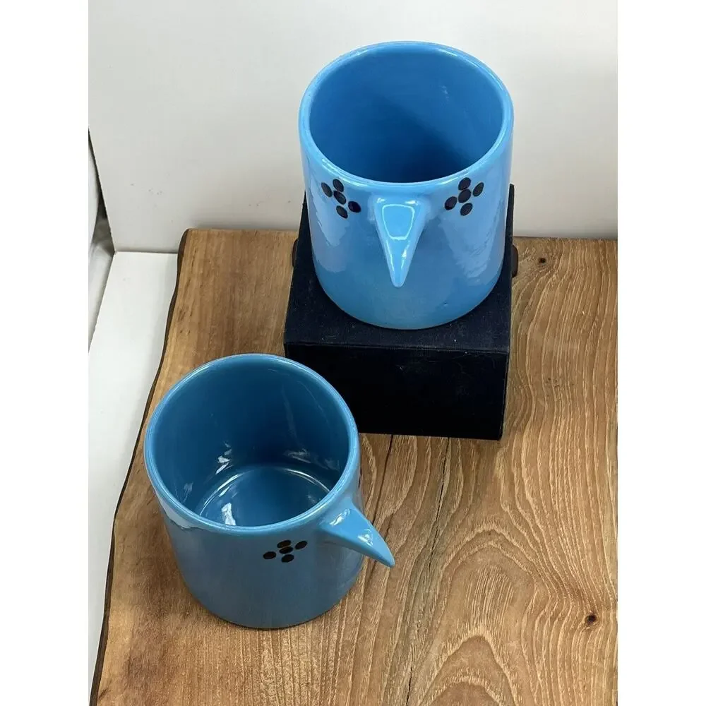 West Elm Guatemalan 2 Bird Cup Coffee Mugs Hand Painted 16 oz Blue ! ☕️🔥